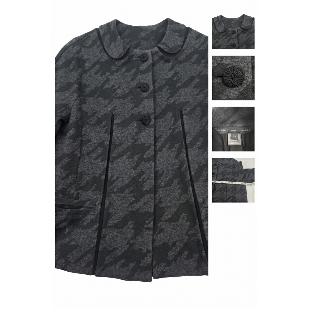 Marc By Marc Jacobs Swing Coat Womens XS Gray Camo Knit Peter Pan Collar Jacket